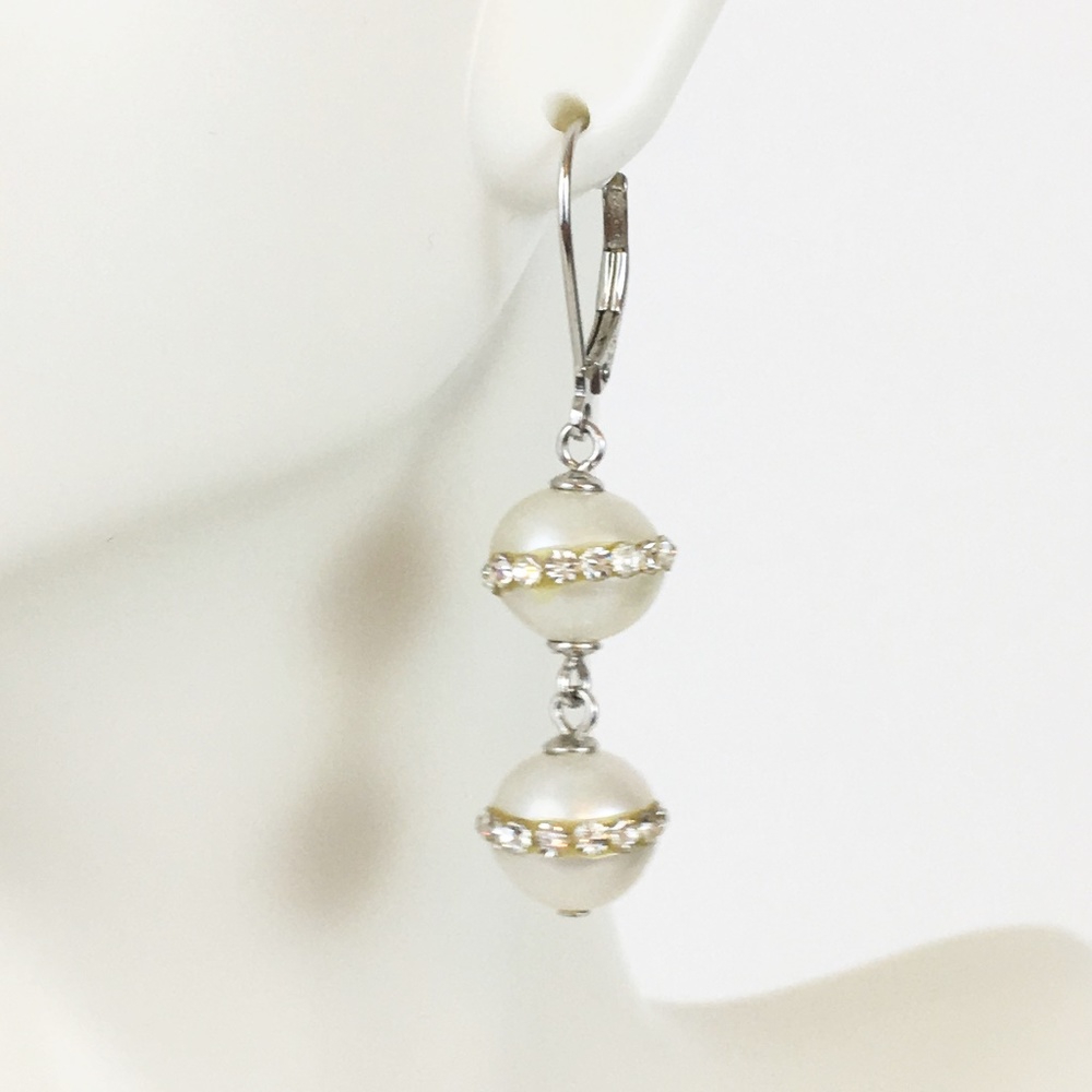 Pearl & Crystal Dangle Earrings 925